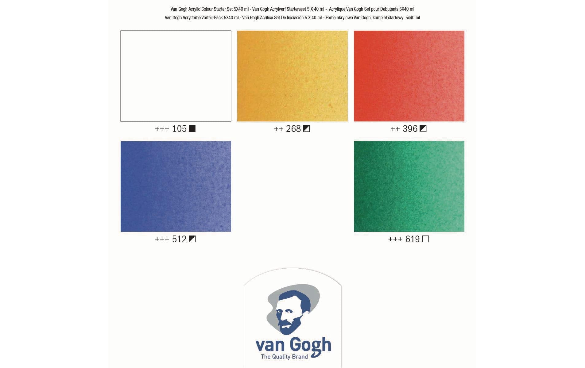 Van Gogh Acrylfarbe – Mehrfarbig, lichtecht – 5 Farben – 5×40 ml (200 ml)