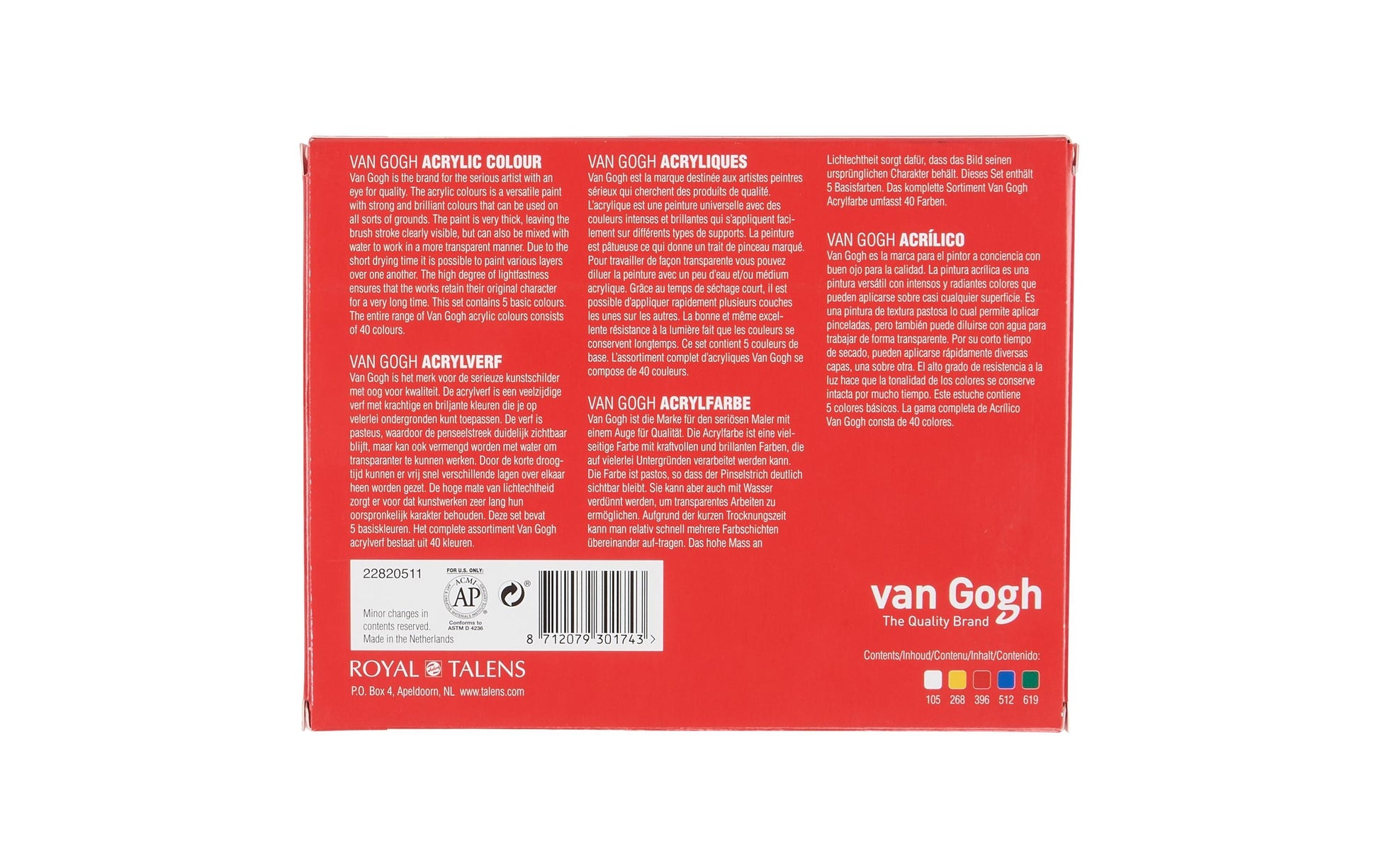 Van Gogh Acrylfarbe – Mehrfarbig, lichtecht – 5 Farben – 5×40 ml (200 ml)