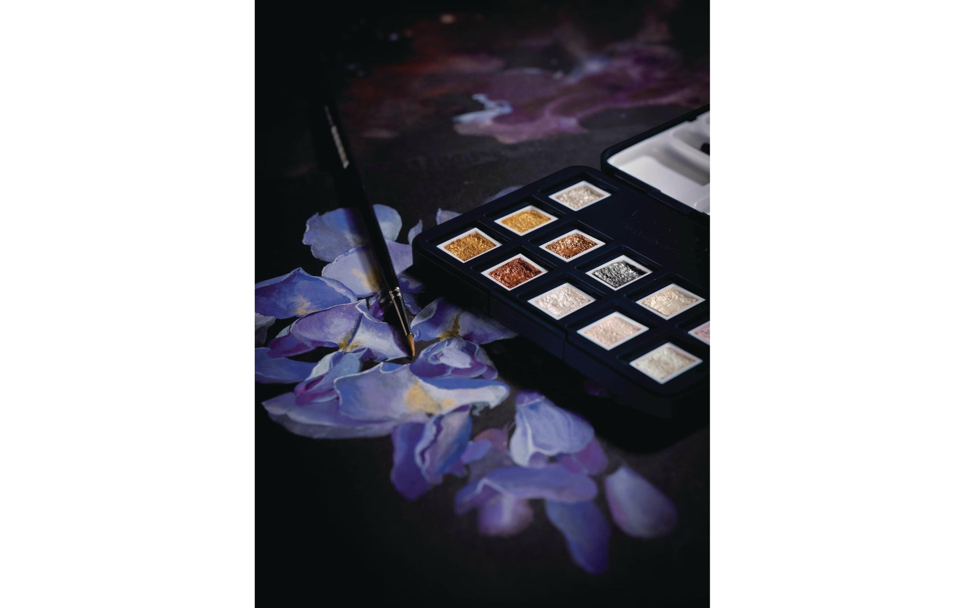 Van Gogh Pocket Box – Aquarellfarben – Set, 12 Farben, metallic & perleffekt, inkl. Schwamm & Pinsel