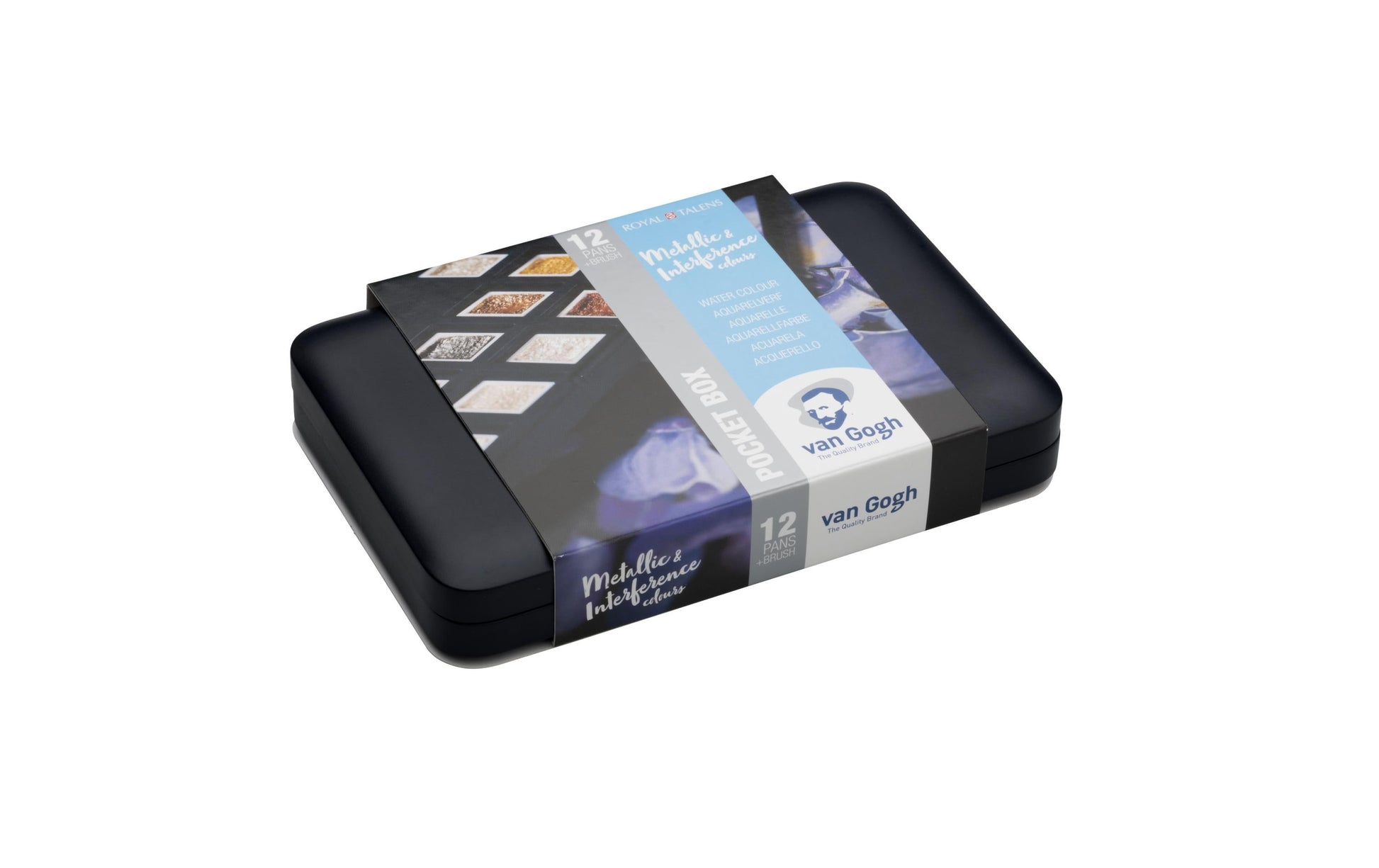 Van Gogh Pocket Box – Aquarellfarben – Set, 12 Farben, metallic & perleffekt, inkl. Schwamm & Pinsel