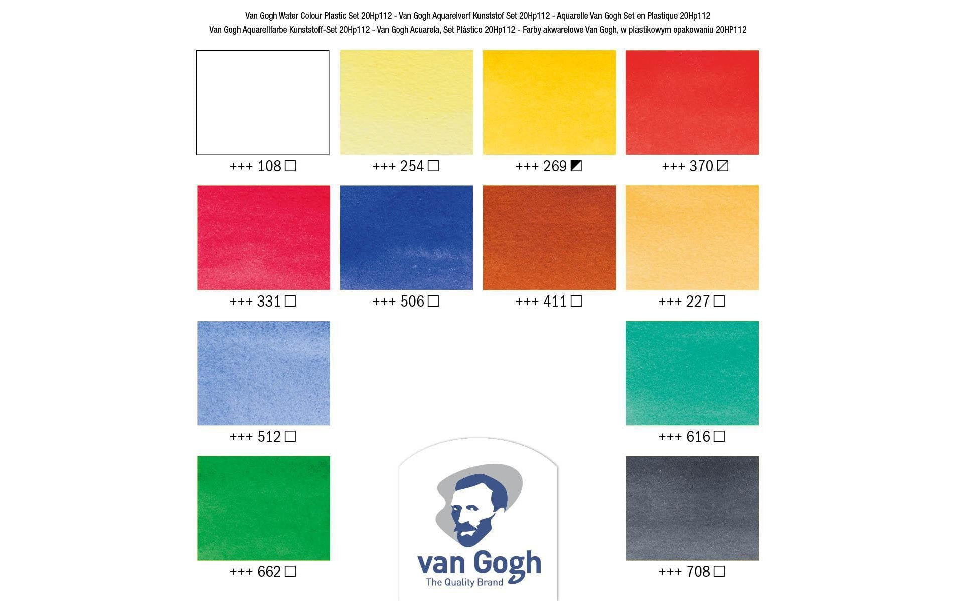 Van Gogh Aquarellfarbe – Mehrfarbig, lichtecht – 12 Farben (12×10 ml (120 ml)) Kunststoffkasten