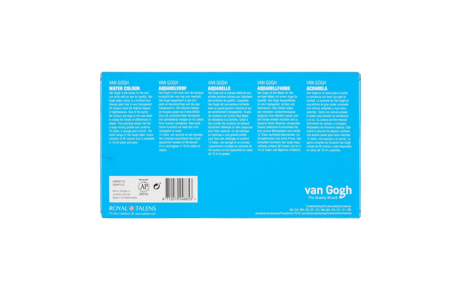 Van Gogh Aquarellfarbe – Mehrfarbig, lichtecht – 12 Farben (12×10 ml (120 ml)) Kunststoffkasten