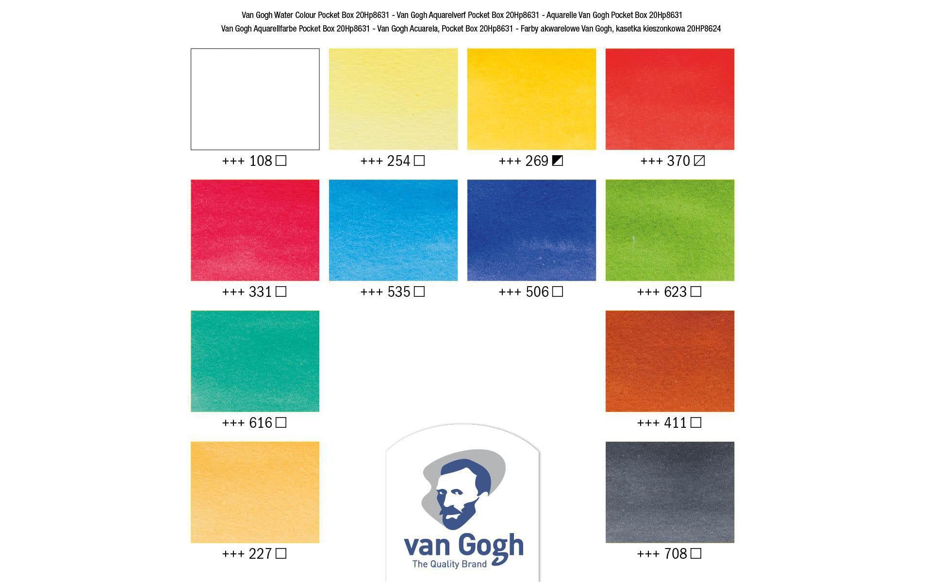 Van Gogh Aquarellfarben – Malkasten – 12 Farben, inkl. Pinsel, Schwamm