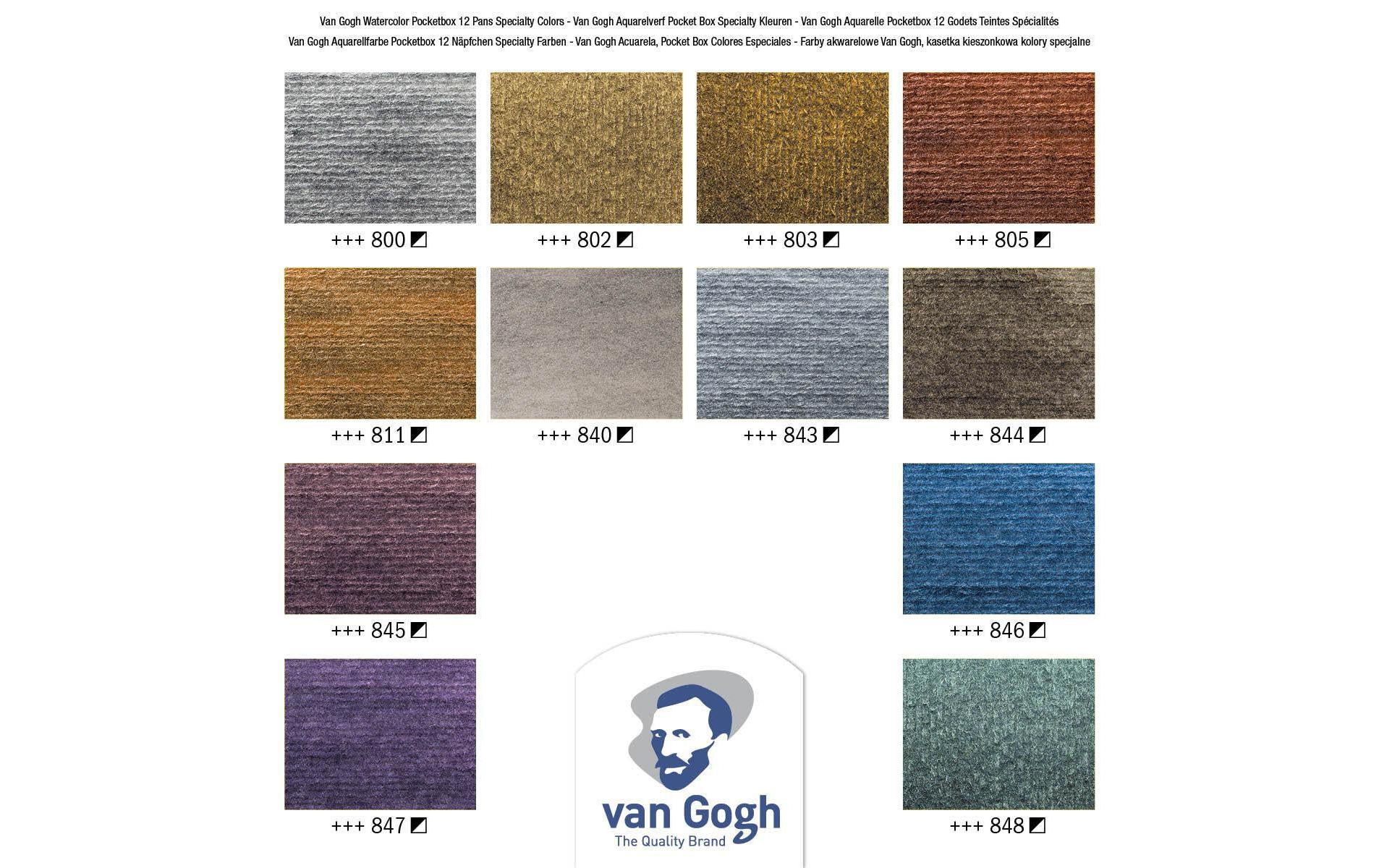 Van Gogh Pocket Box – Aquarellfarben – Set, 12 Farben, metallic & perleffekt, inkl. Schwamm & Pinsel