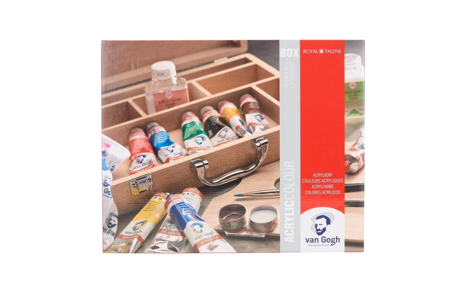 Van Gogh Basis – Malkasten – 10 Farben, 10 × 40 ml, inkl. 2 Gläser & 2 Pinsel