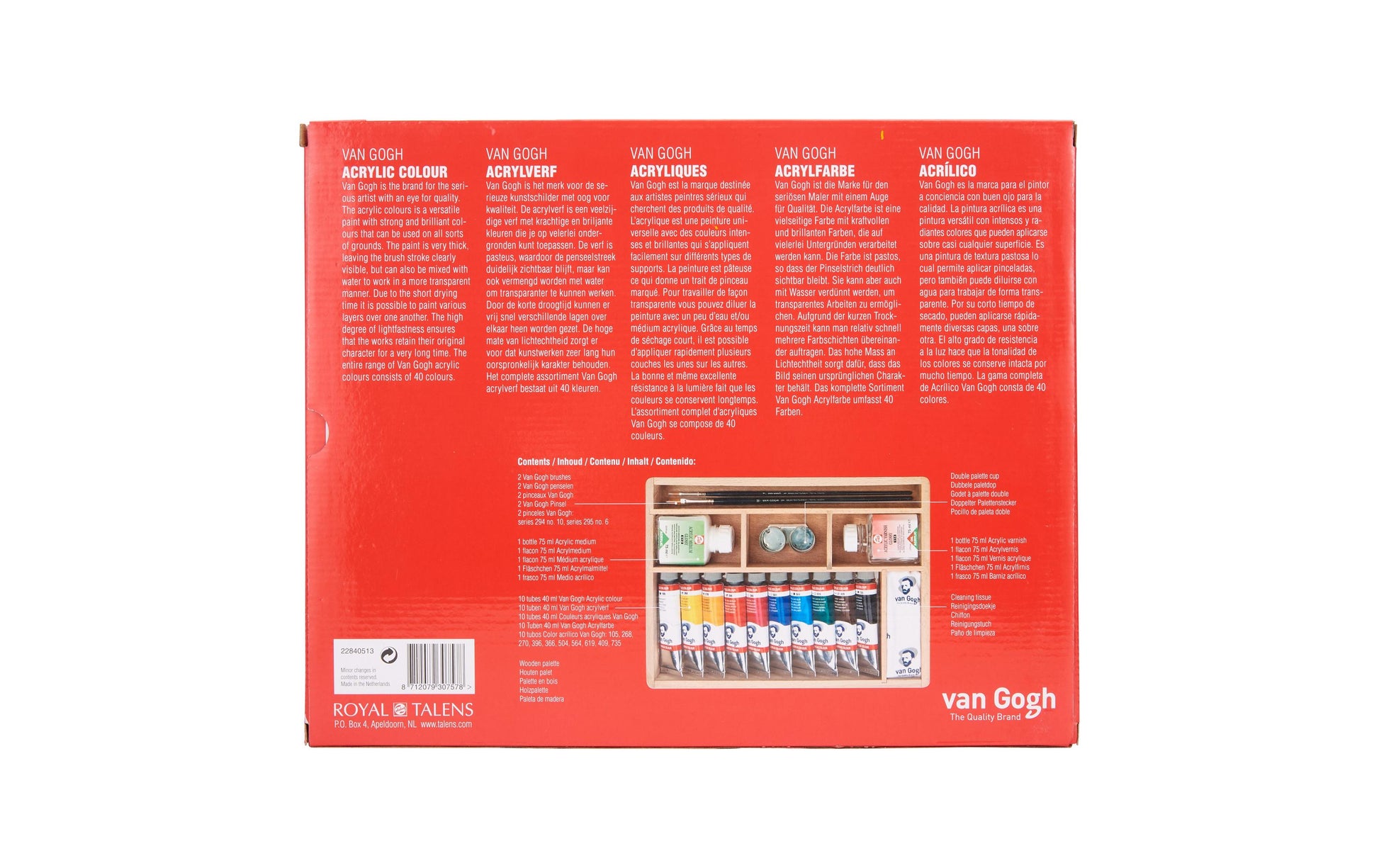Van Gogh Basis – Malkasten – 10 Farben, 10 × 40 ml, inkl. 2 Gläser & 2 Pinsel
