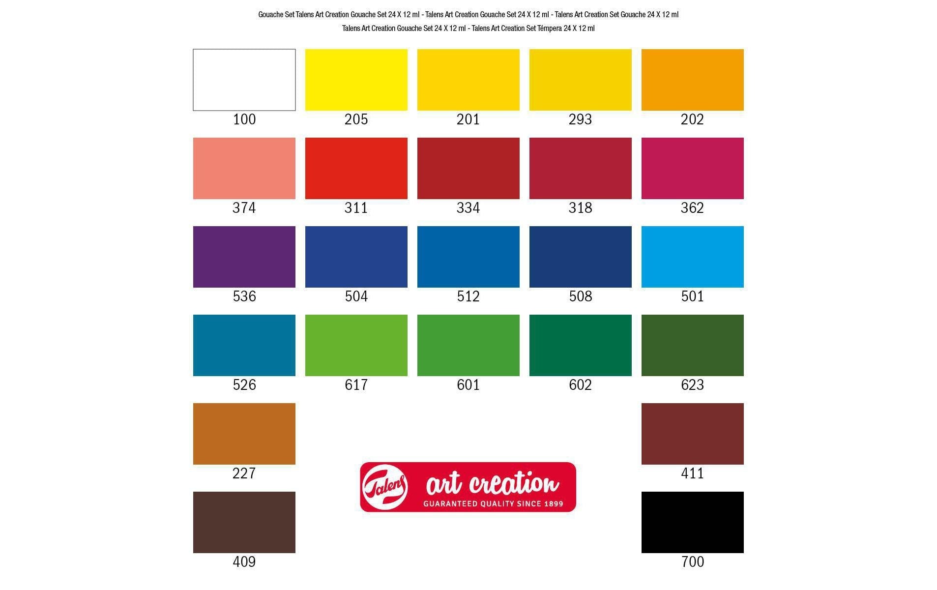 Talens Gouache – Mehrfarbig, Deckend – 24 Farben – 24×12 ml (288 ml) – für Holz