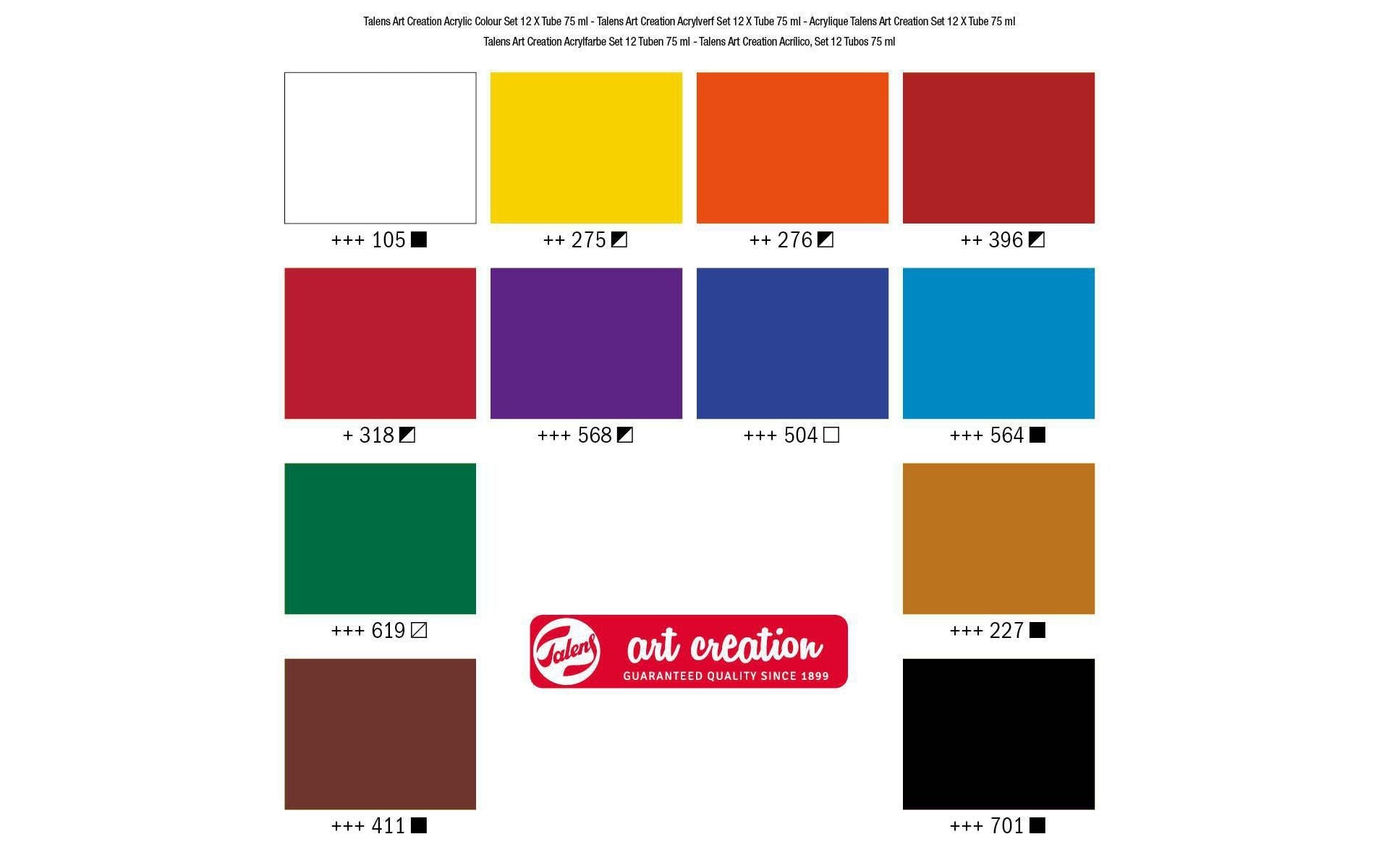 Talens Acrylfarbe – Set – 12 Farben, 12 × 75 ml