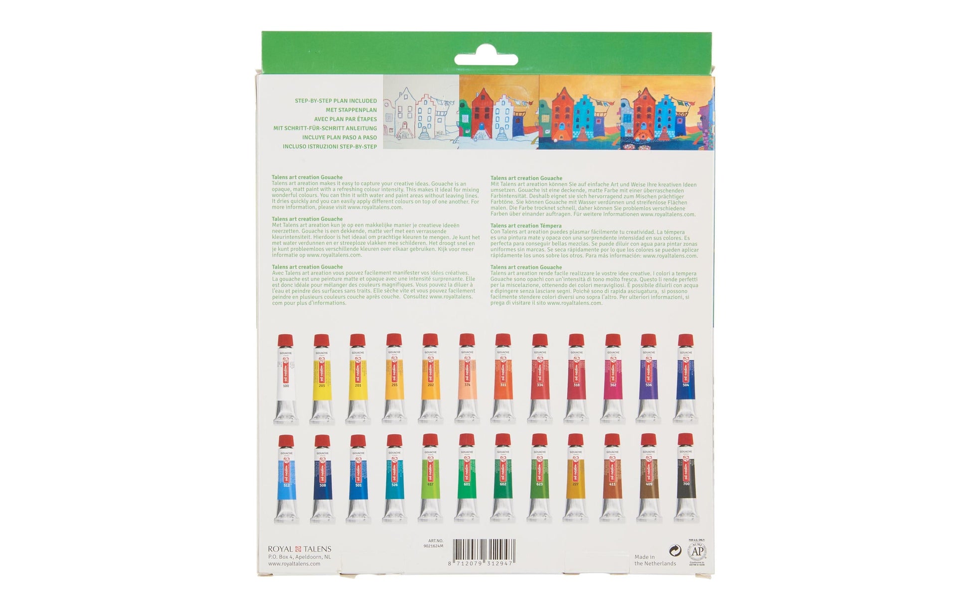 Talens Gouache – Mehrfarbig, Deckend – 24 Farben – 24×12 ml (288 ml) – für Holz