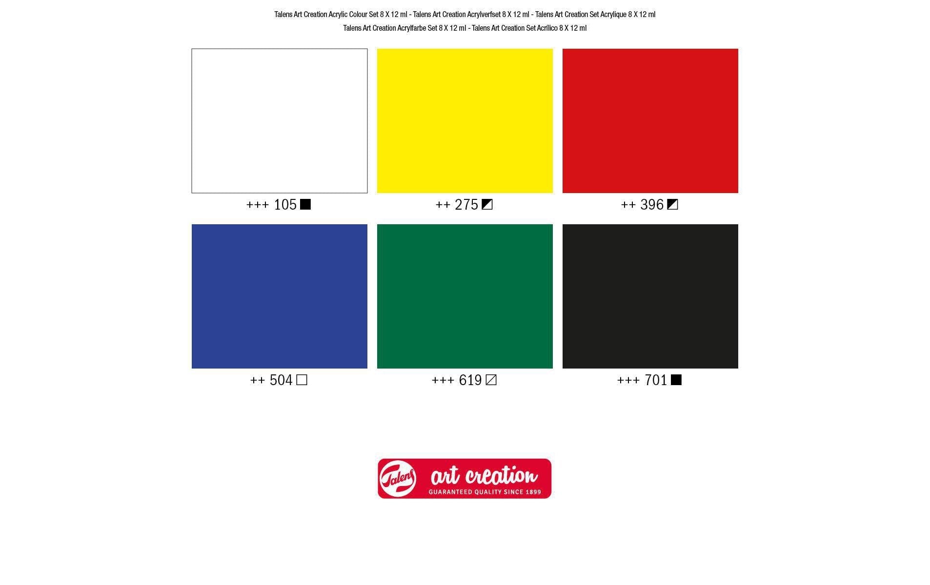 Talens Acrylfarbe – 6 Farben, 6×75 ml (450 ml) – wasserfest, für Papier