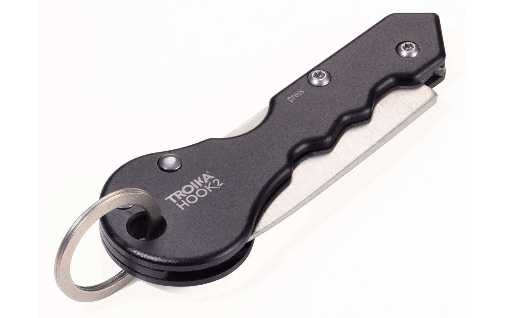 TROIKA Schlüsselanhänger Hook 2 – Schlüsselkette, Aluminium, Schwarz/Silber, 68 × 24 × 5 mm