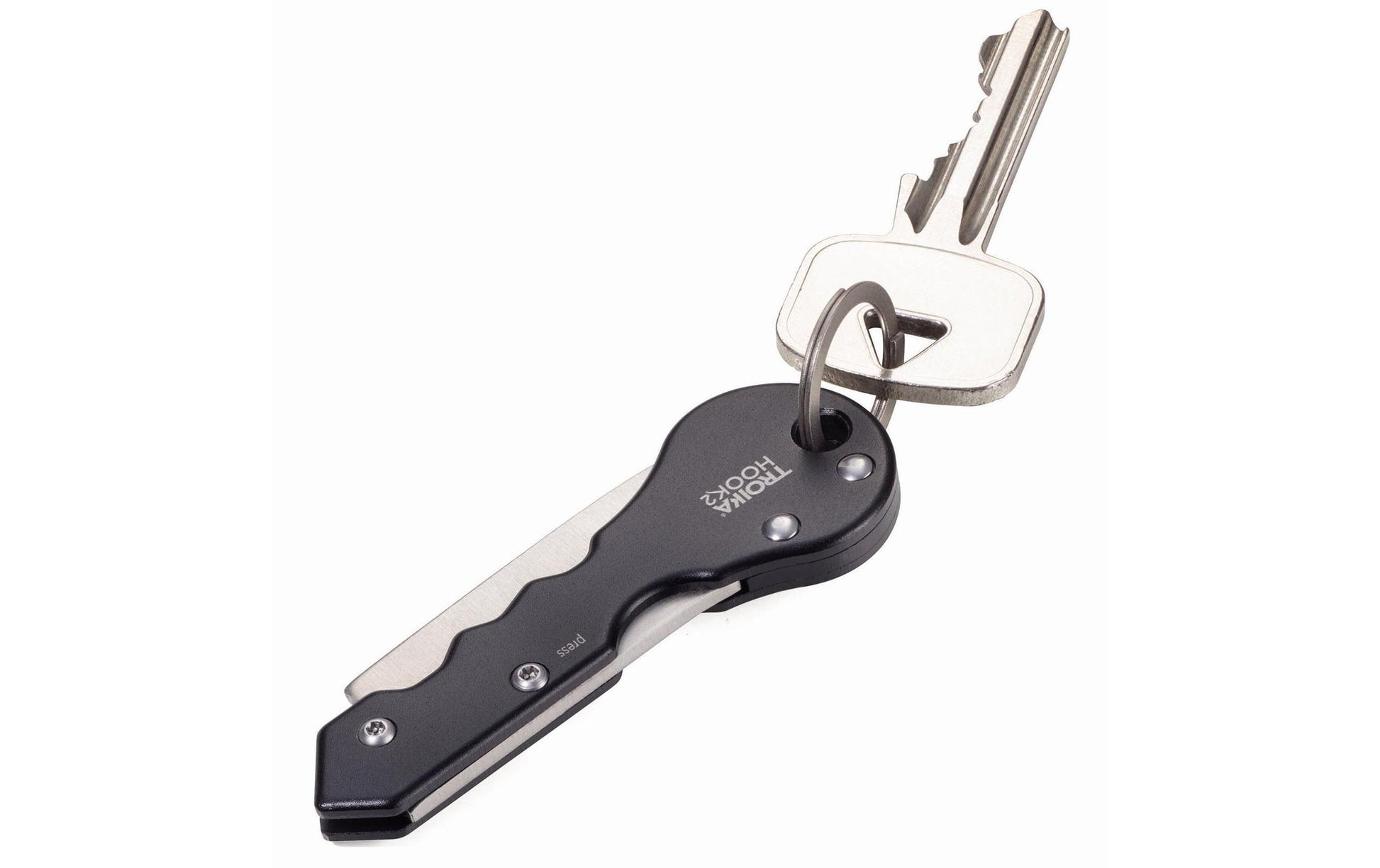TROIKA Schlüsselanhänger Hook 2 – Schlüsselkette, Aluminium, Schwarz/Silber, 68 × 24 × 5 mm