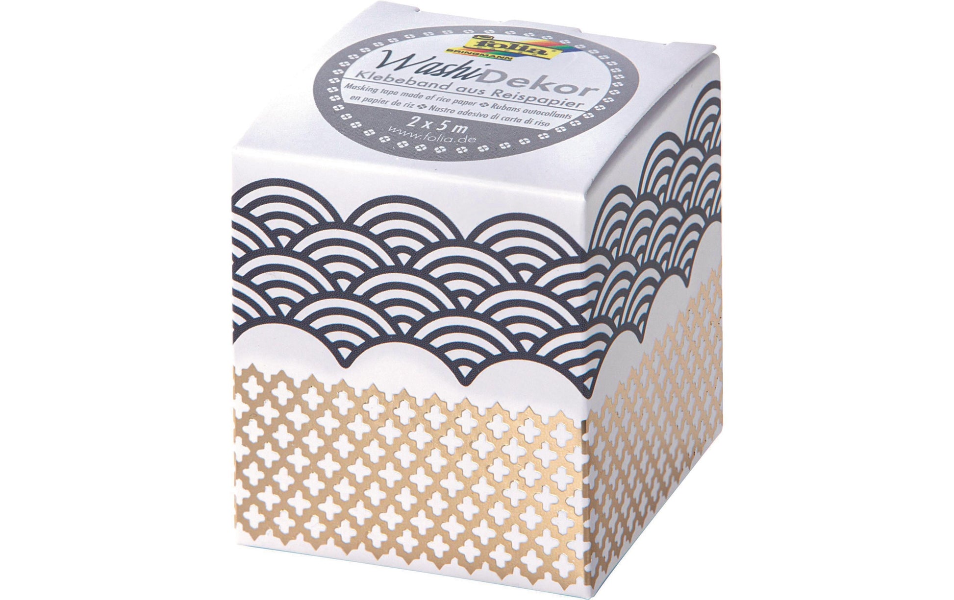 Folia Washi Tape Spitzenbordüre – wiederablösbar, Hotfoil, Papier, 25 mm × 5 m, Grau/Gold, 2 Rollen