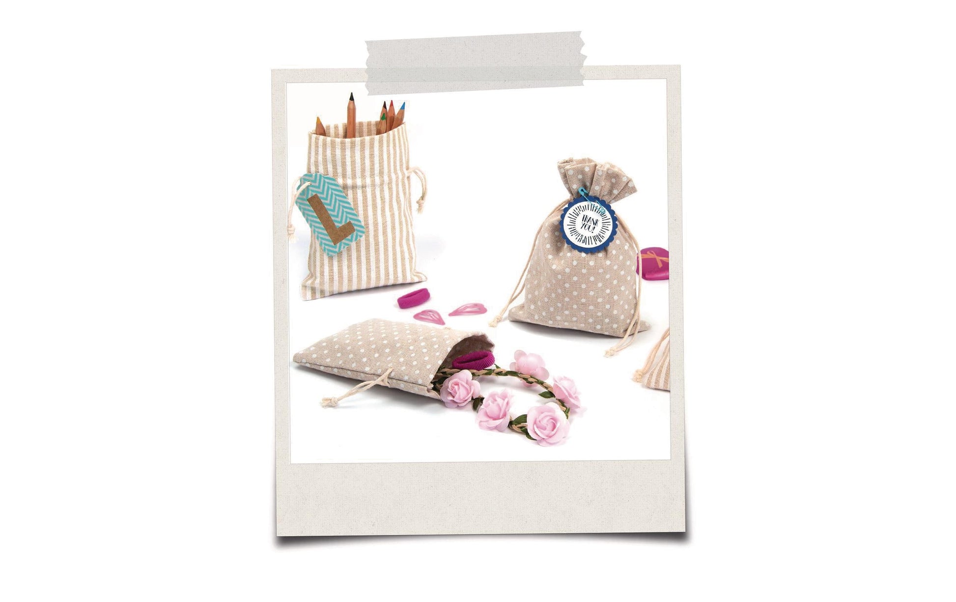 Folia Geschenkbeutel – Punkte und Streifen, Beige – Baumwolle – 6 Stk.