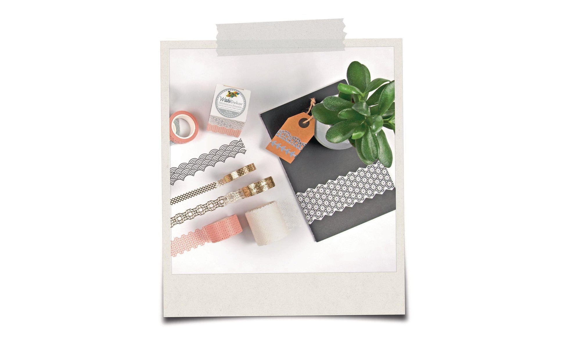 Folia Washi Tape Spitzenbordüre – wiederablösbar, 2×10 mm × 5 m + 2×15 mm × 5 m, Pastell, 4 Rollen