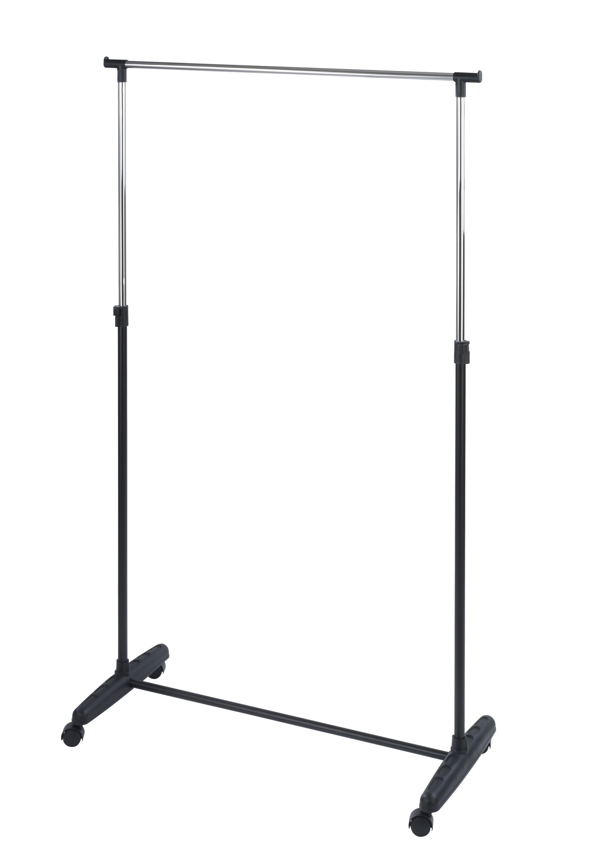 Wenko Garderobenständer Mikey – Metall/Polypropylen, Schwarz/Silber, 103–170 cm, mit Rollen
