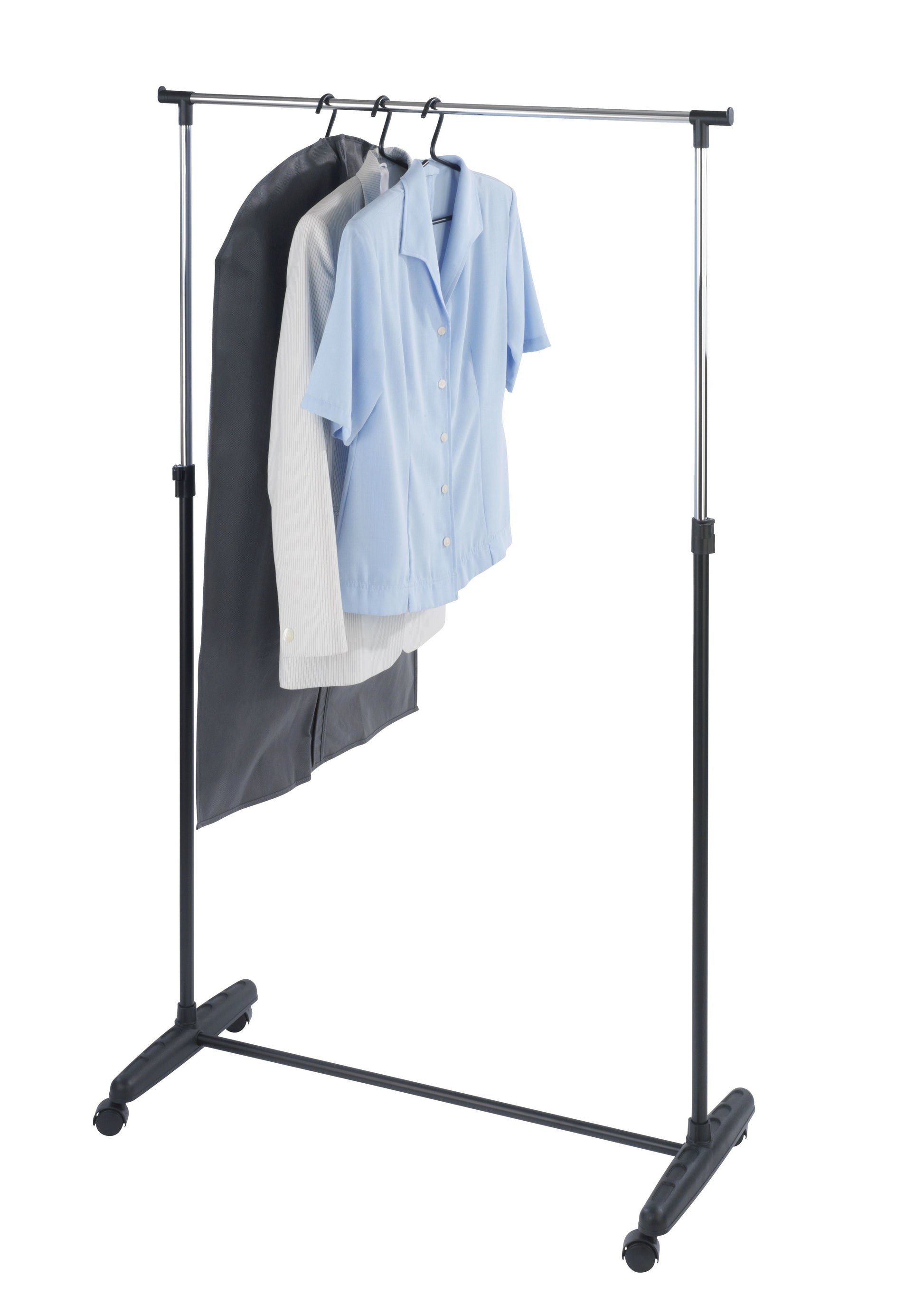 Wenko Garderobenständer Mikey – Metall/Polypropylen, Schwarz/Silber, 103–170 cm, mit Rollen