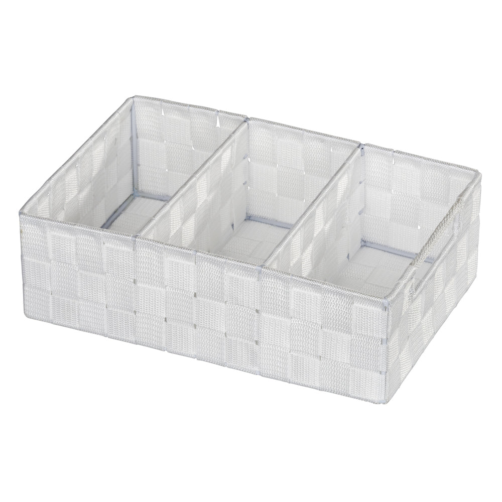 WENKO Adria Aufbewahrungskorb – Kunststoff – Weiss (mit Griff, 3 Fächer) – 320 × 100 × 210 mm