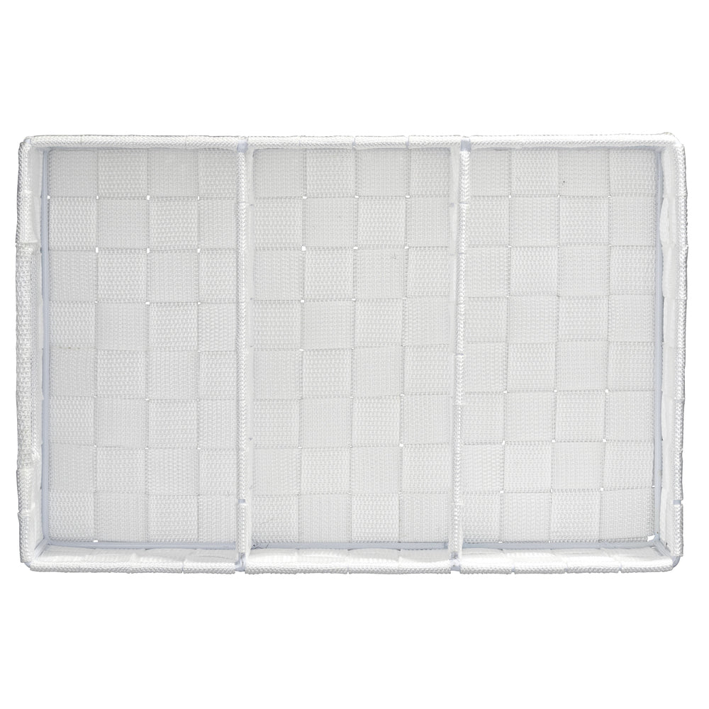 WENKO Adria Aufbewahrungskorb – Kunststoff – Weiss (mit Griff, 3 Fächer) – 320 × 100 × 210 mm
