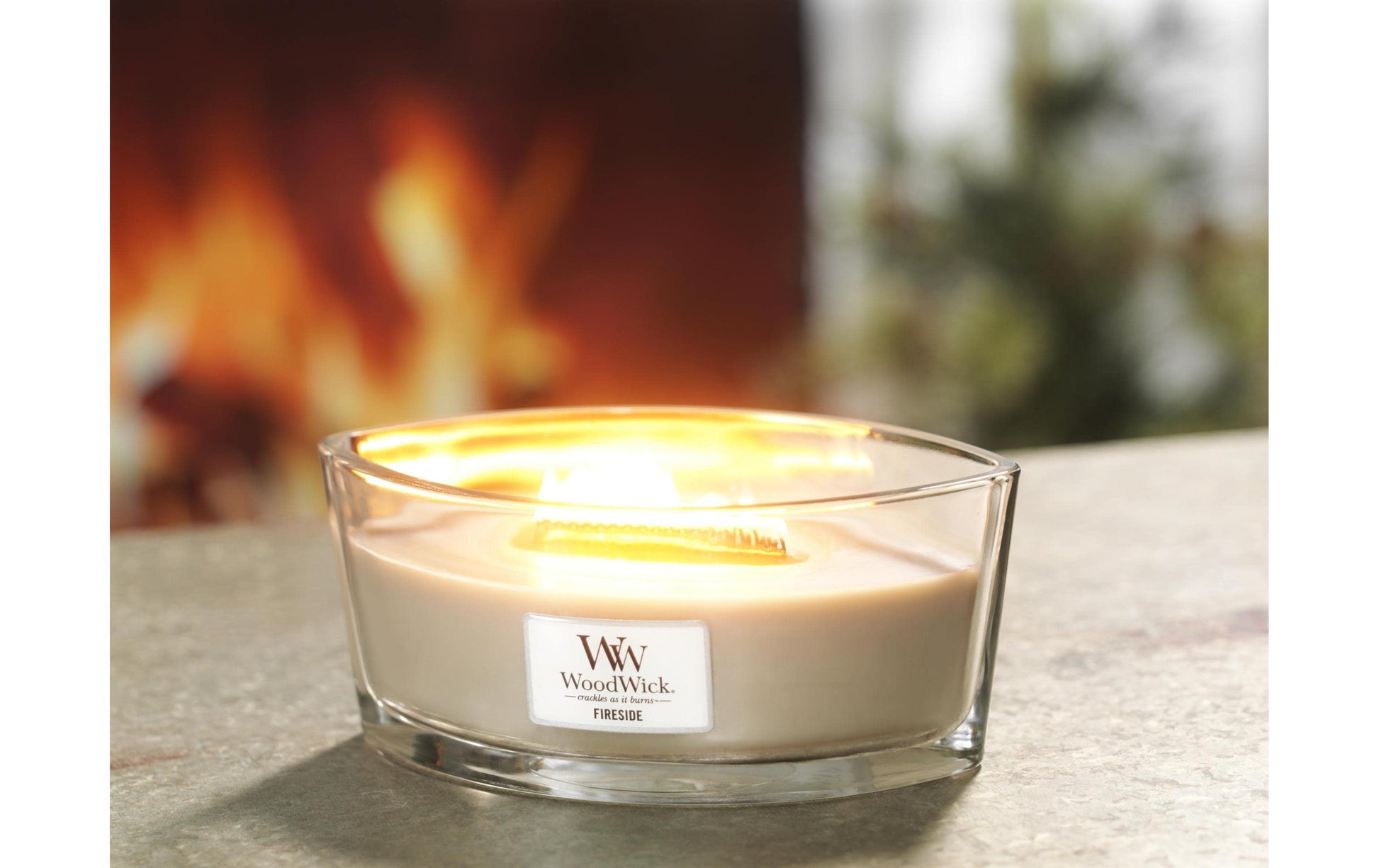 WoodWick Duftkerze Fireside, grau, Glas, Ø 19,1 cm, H 9,2 cm, 1 Stück