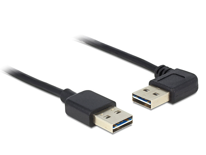 DeLOCK USB-A auf USB-A Kabel – USB 2.0 (480 Mbit/s) – 2 m – Abgewinkelt, Goldstecker – Schwarz