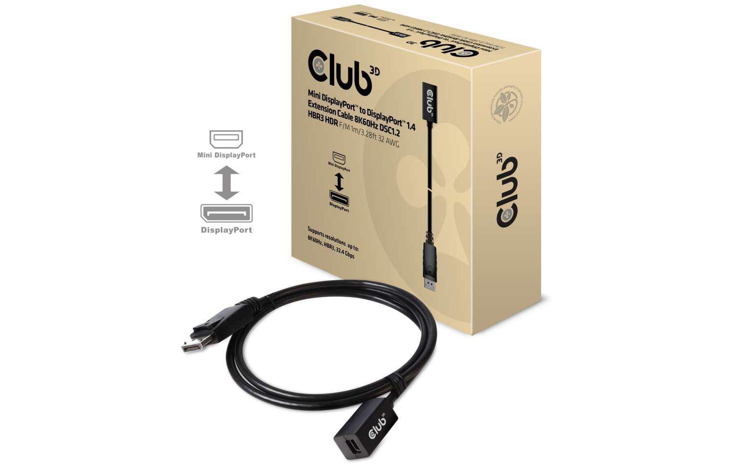 CLUB3D Club 3D DisplayPort Verlängerung DP 1.4 8K 60 Hz – 1 m – HDR