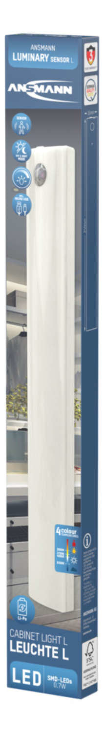 Ansmann Unterbauleuchte L – 35 cm, 3 Farbtemperaturen, wiederaufladbar, dimmbar, weiss, Bewegungssensor