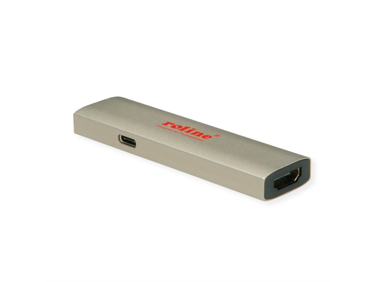 ROLINE USB-C zu HDMI Adapter – 8K (7680 × 4320) @ 60 Hz, Schwarz/Gold, für Geräte mit USB-C (DP Alt Mode)
