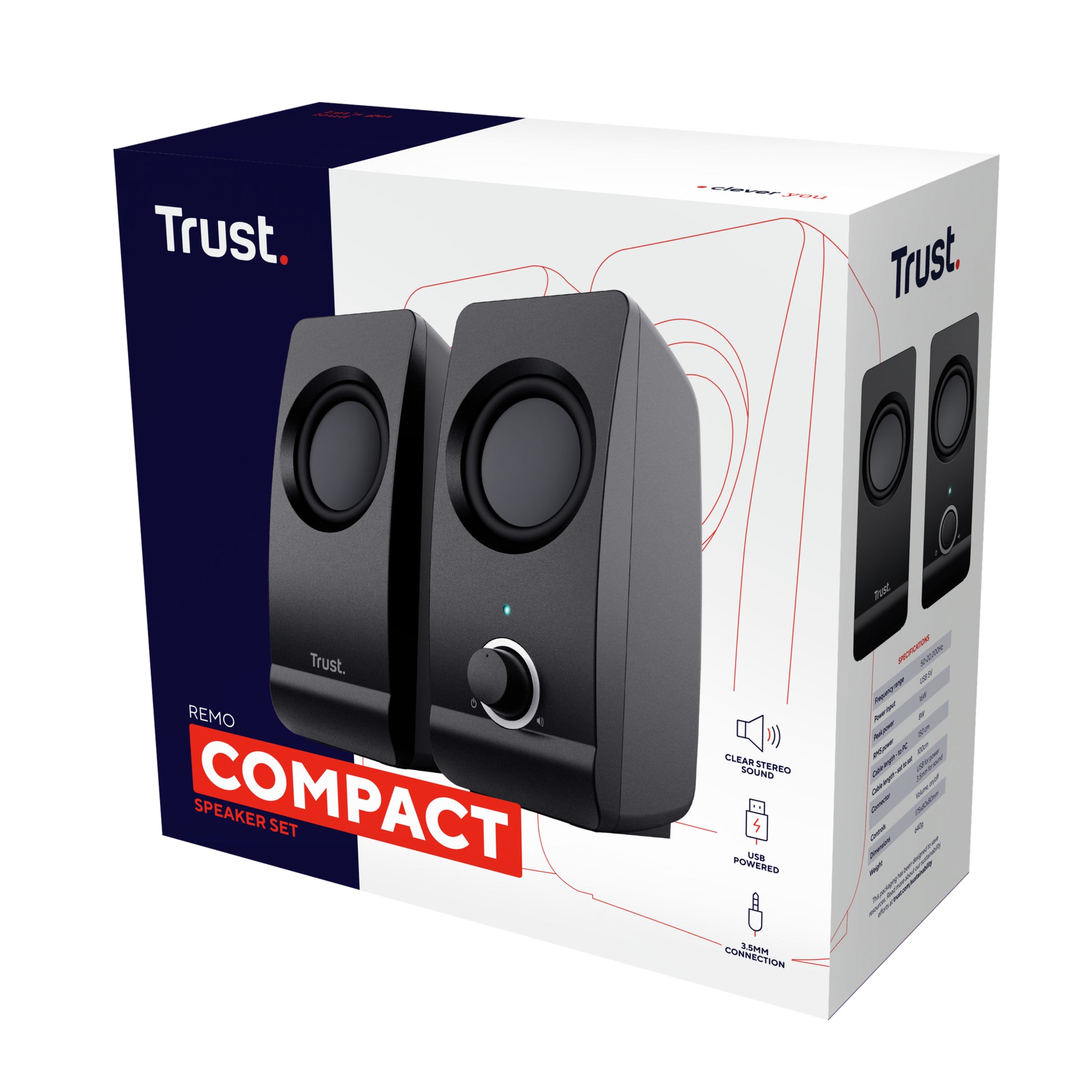 Trust Remo – PC-Lautsprecher-Set 2.0 – 8 W, 3,5 mm Klinke, USB, Schwarz