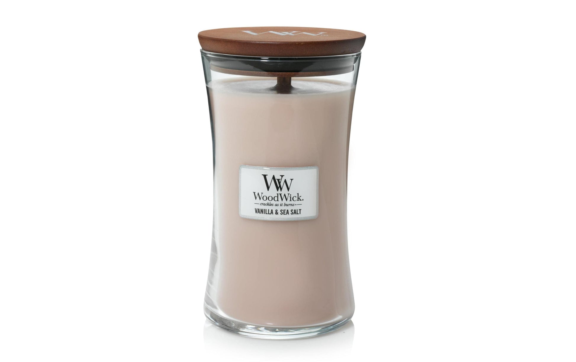 WoodWick Duftkerze Vanille & Meersalz, beige, Ø 9,9 cm, 11,4 cm, Glas, 1 Stück