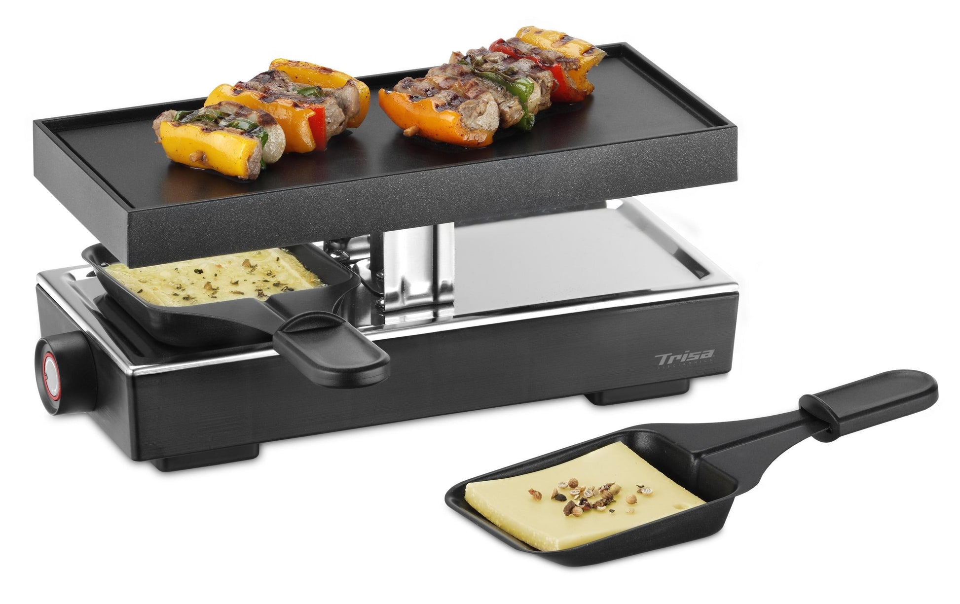 Trisa Raclette Style 2 – 2 Personen, Aluguss & Antihaftbeschichtet, 440 W, 2 Pfännchen – Schwarz/Edelstahl