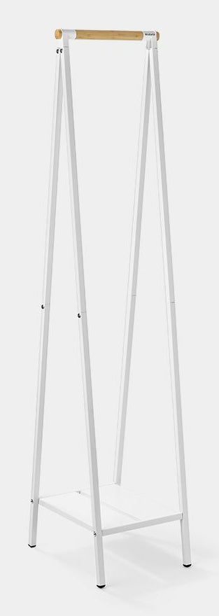 Brabantia Garderobenständer – mit Schuhhalter, Stahl/Holz, Weiss, 34 × 47,6 × 170 cm