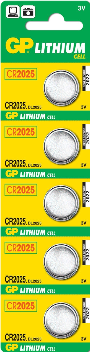 GP Batteries Knopfzellen CR2025, Lithium, 3 V – 5 Stk.