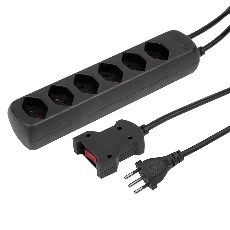 Steffen POWER EASY Steckdosenleiste, 6×T13, mit externem Schalter, 1,5 m, Eingang T12 – schwarz