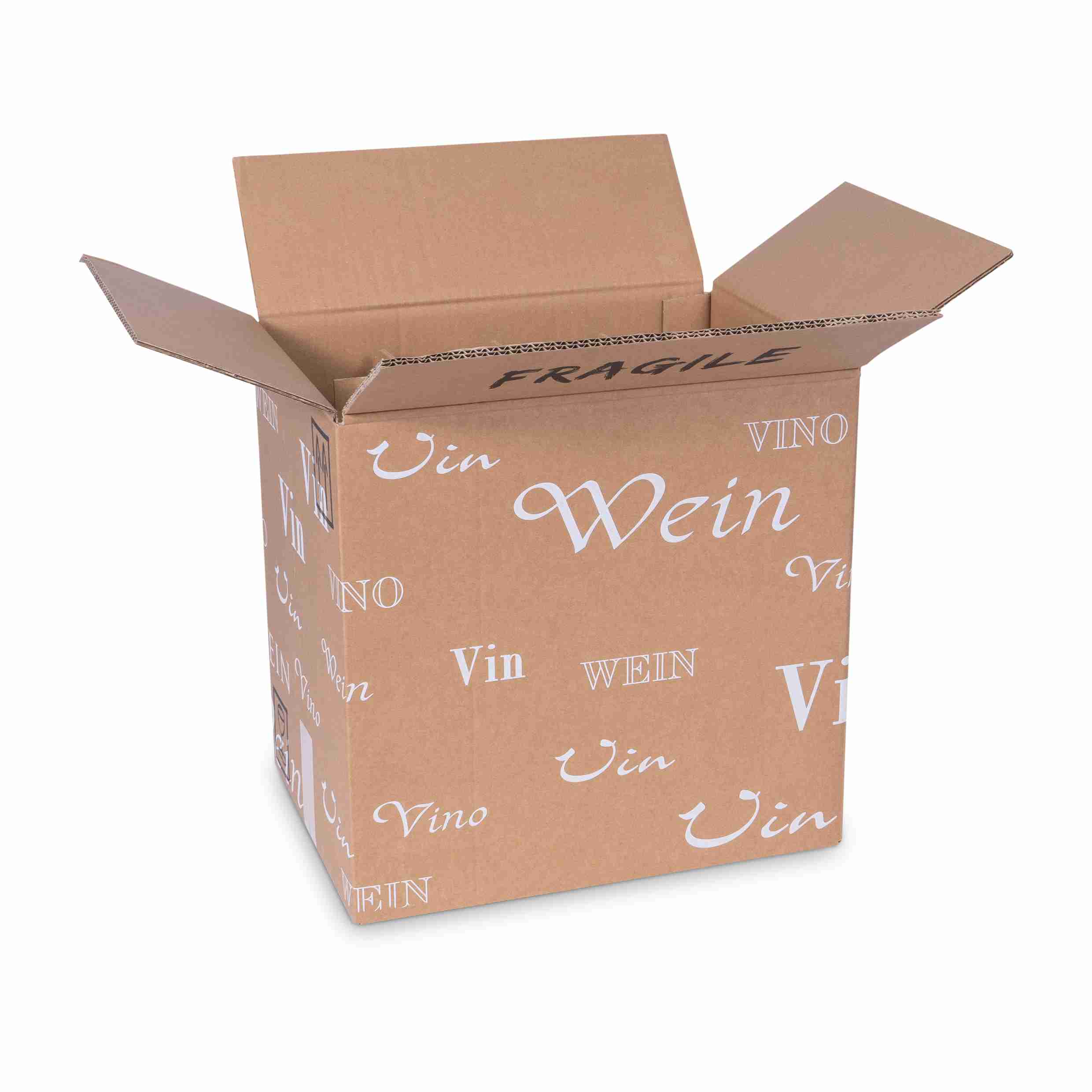 Model Weinversandkarton – für 12 × 0,75 l, max. 327 mm & Ø83 mm – 338 × 252 × 327 mm, braun, mit Gefache – 1 Stk., ab 20 Stk.