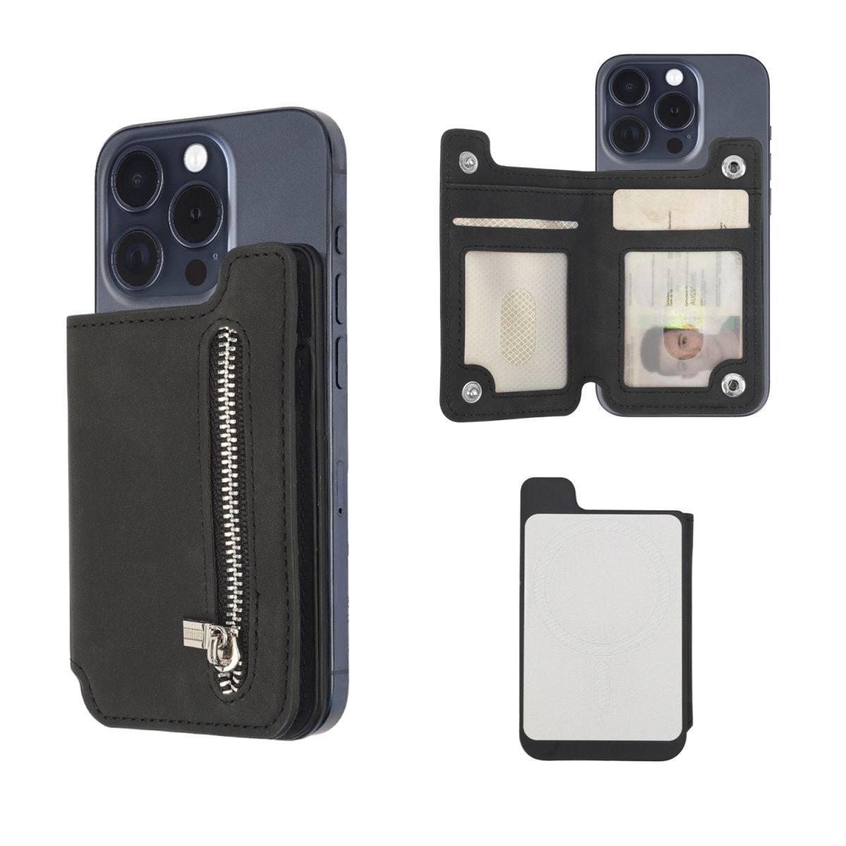 4smarts Geldbörsenhülle – für iPhone 16, iPhone 15, iPhone 14 und andere, 95 × 20 × 180 mm, Kunststoff, Schwarz