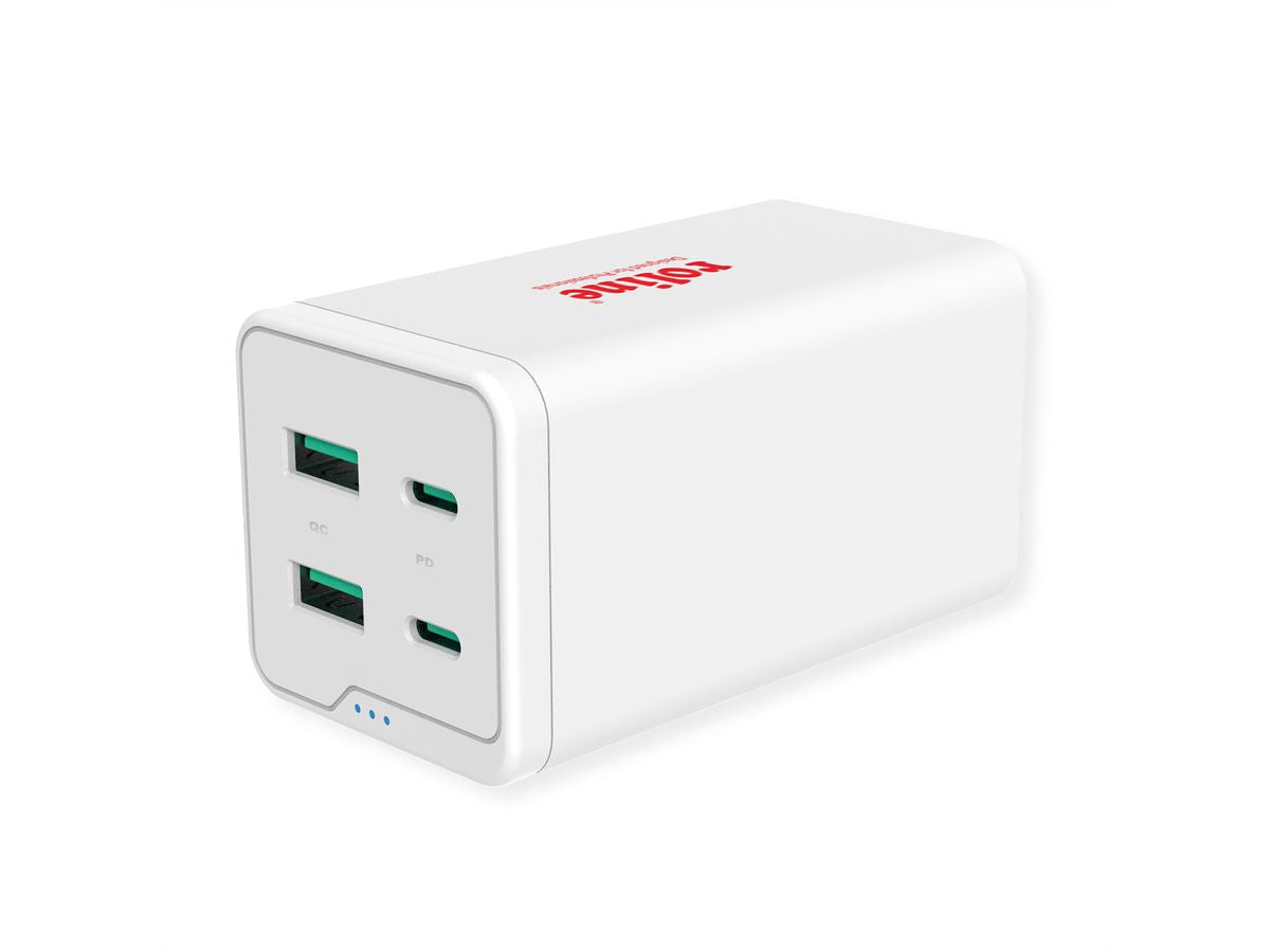 ROLINE USB-Ladegerät 120 W – USB-C×2, USB-A×2 – PD, QC 3.0 – EU-Stecker (Typ C) – Weiss