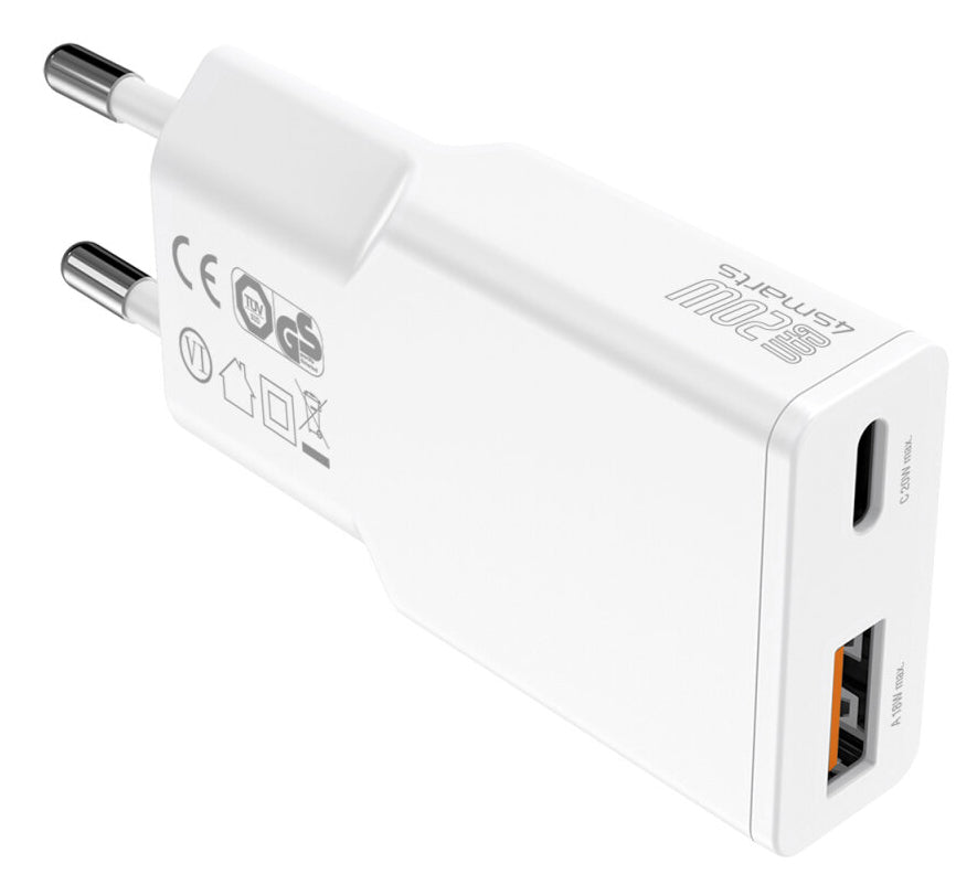 4smarts PDPlug Slim Duos USB-Wandladegerät 20 W – USB-C×1, USB-A×1 – PD, PPS, GaN – für Smartphone & Tablet