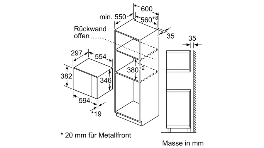 Bosch Einbau-Mikrowelle BEL523MS0 – 20 l, Grill, 800 W – Schwarz/Edelstahl
