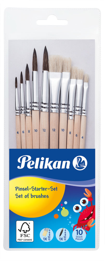 Pelikan Pinsel-Set – Flachpinsel, Rundpinsel, Ponyhaar, Grösse 4/6/8/10/12, 10er-Set