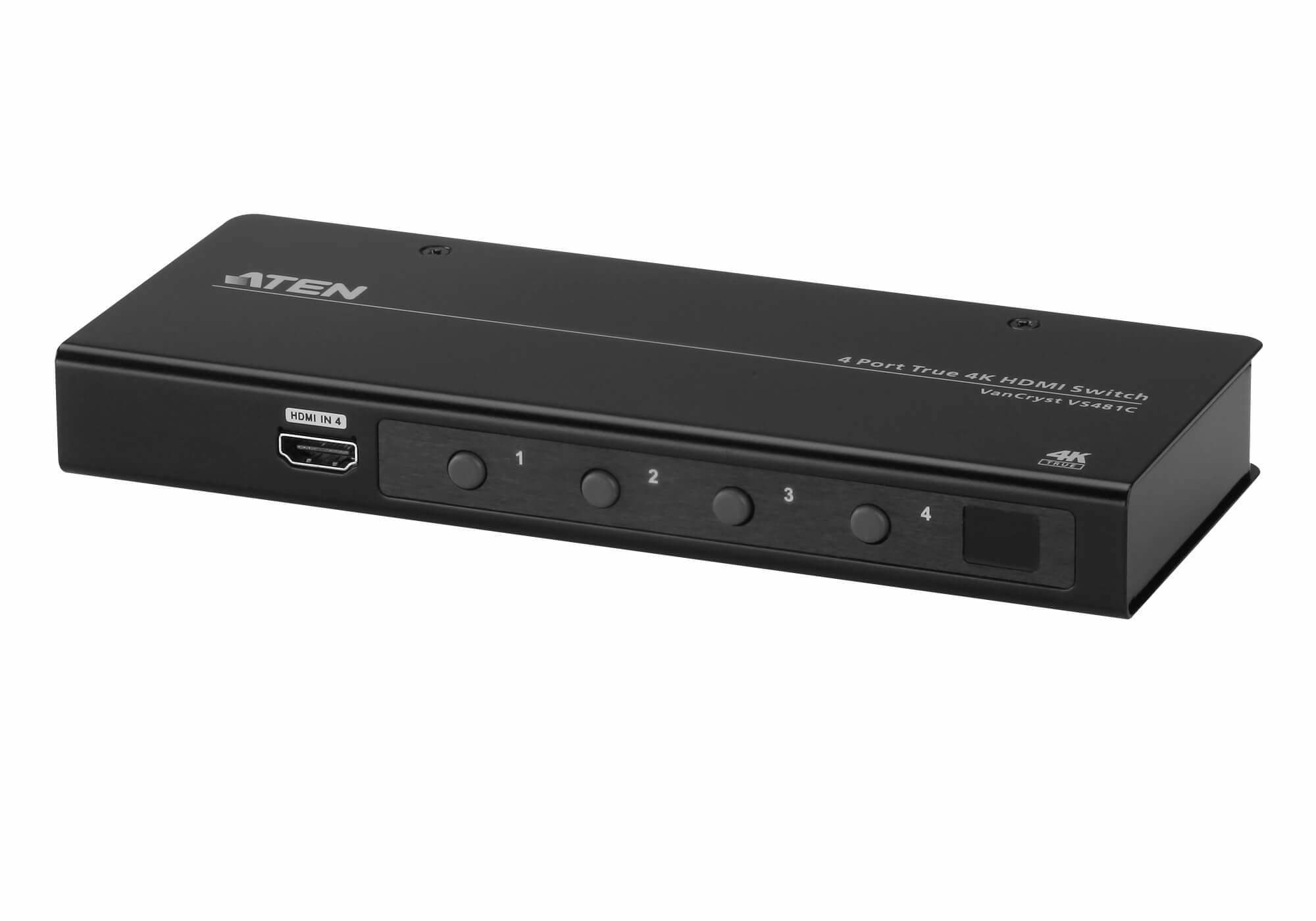 ATEN VS481C – HDMI-Switch – 4K UHD, HDMI 2.0, 4 Eingänge, 1 Ausgang – Schwarz, Metall