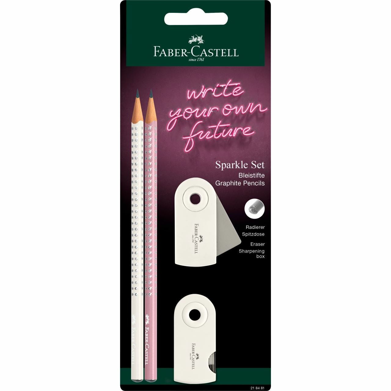 Faber-Castell Grip Sparkle B Bleistift, mit Radierer B Mine Ø 2 mm farbig sortiert – Set, 4-teilig