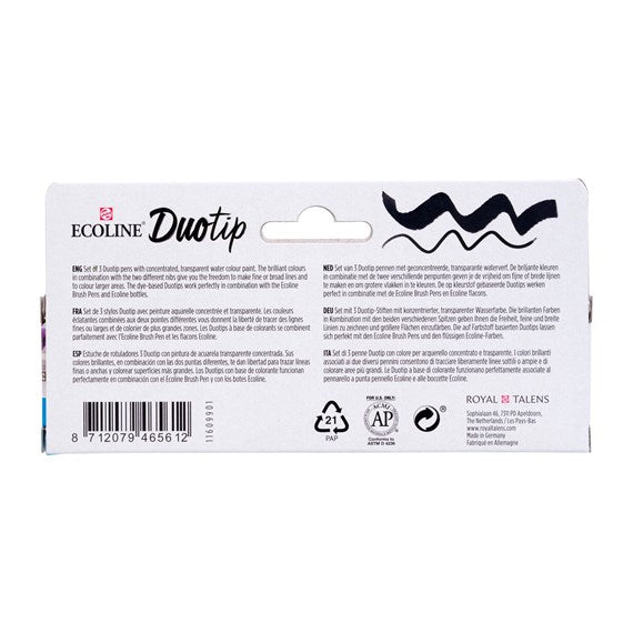 Talens Ecoline Duotip Filzstifte, Doppelspitze – 3 Farben