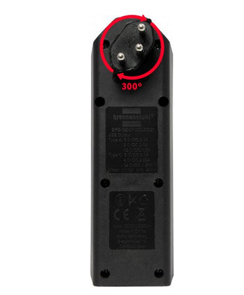Brennenstuhl cleverLINE Steckdosenleiste, 3×T13, 1×USB-A + 1×USB-C, ohne Schalter, Eingang T12 – schwarz