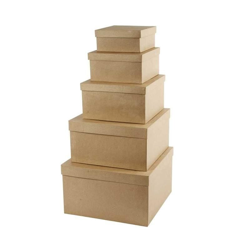 Creativ Company Aufbewahrungsbox (mit Deckel) – Papier – Natur – 5-teiliges Set