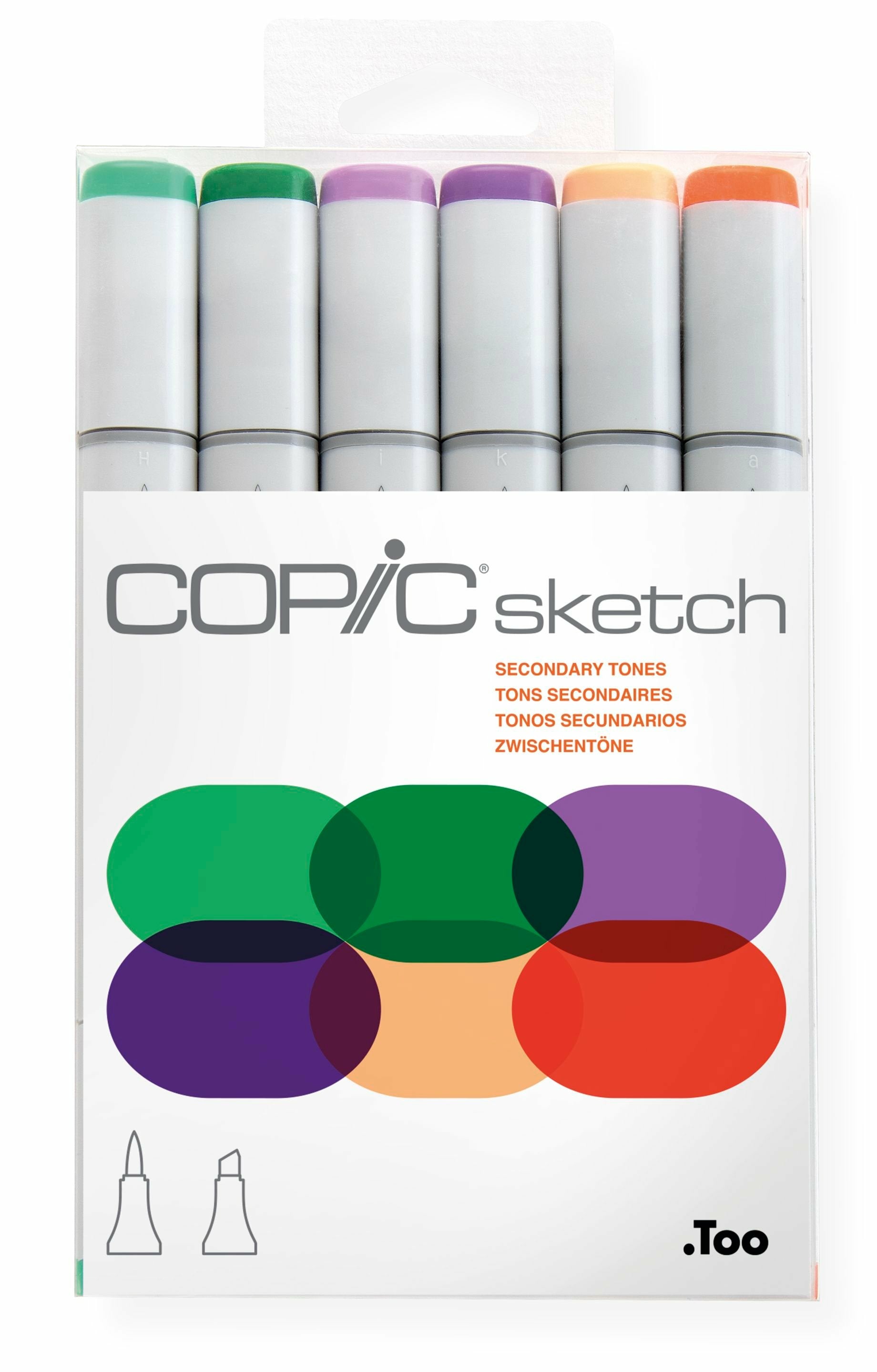 Copic Sketch Pinselstift, Doppelspitze, Sekundärtöne – Kombi, alkoholbasiert, 6 Farben