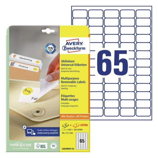 Avery Zweckform – Universal-Etiketten, 38 mm × 21 mm, weiss, Papier, wiederablösbar, 30 Blatt