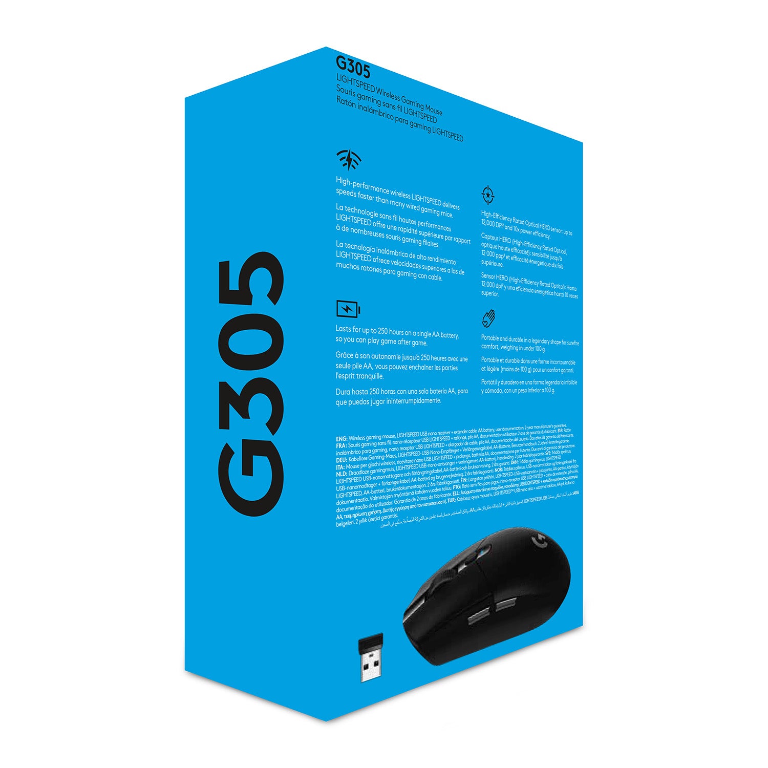 Logitech G G305 Recoil – Gaming-Maus – Kabellos (Bluetooth/2,4 GHz), 12000 DPI, RGB-Beleuchtung, rechts