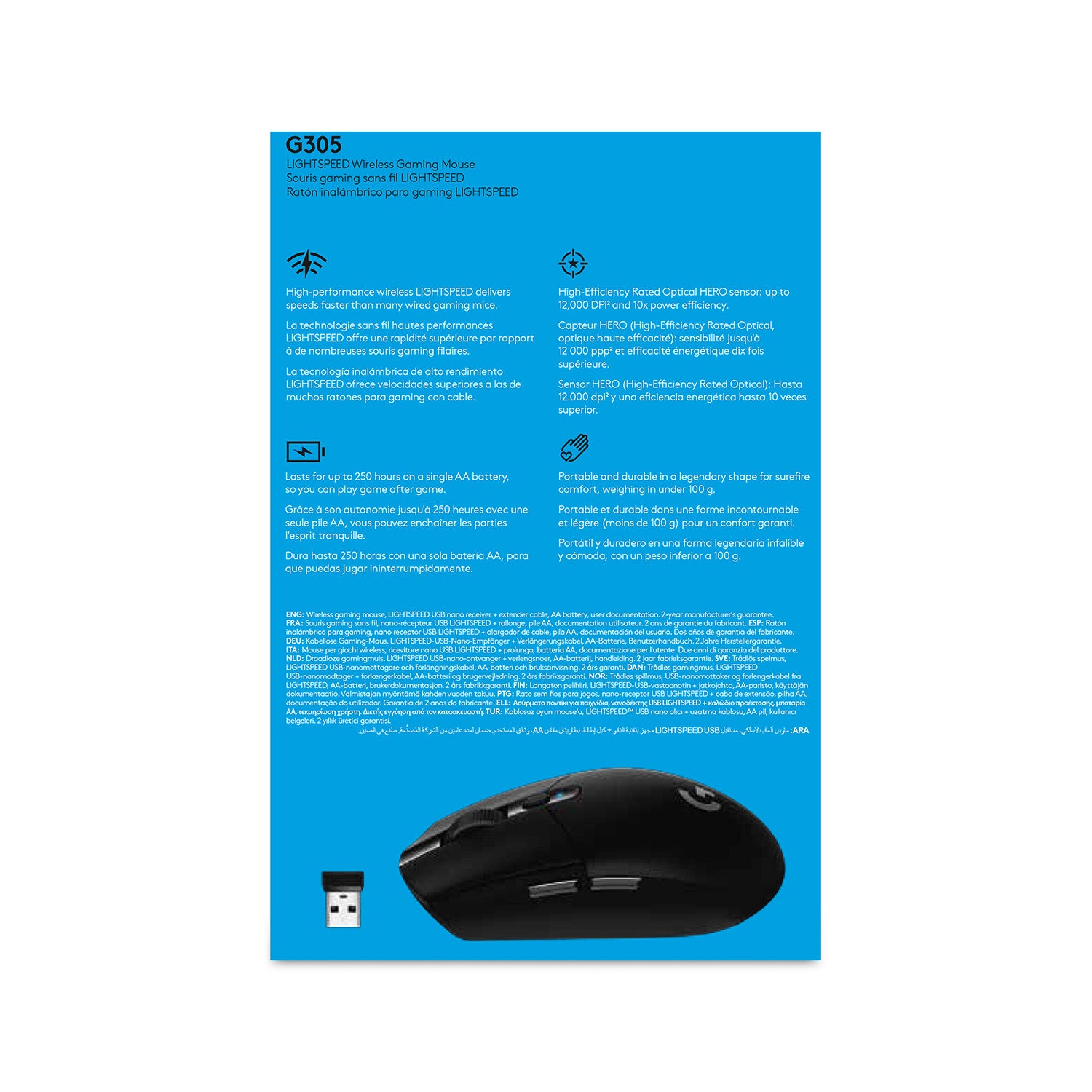 Logitech G G305 Recoil – Gaming-Maus – Kabellos (Bluetooth/2,4 GHz), 12000 DPI, RGB-Beleuchtung, rechts