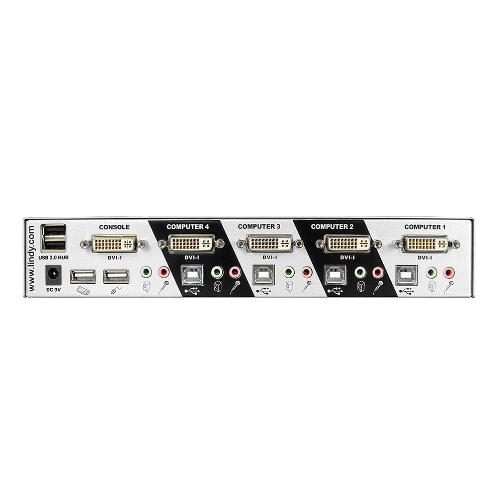 Lindy 39337 – KVM-Switch 4×1, DVI-I/USB 2.0, 2048 × 1536, Audio, USB-Hub, kaskadierbar